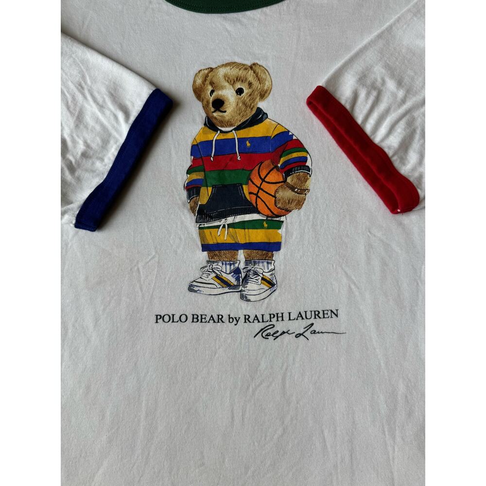 Ralph Lauren Polo Bear T-Shirt Youth L (14–16) 2010s White Ringer Tee - Picture 2 of 7